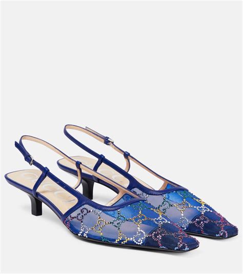 gucci blue crystal shoes|gucci crystal slingbacks.